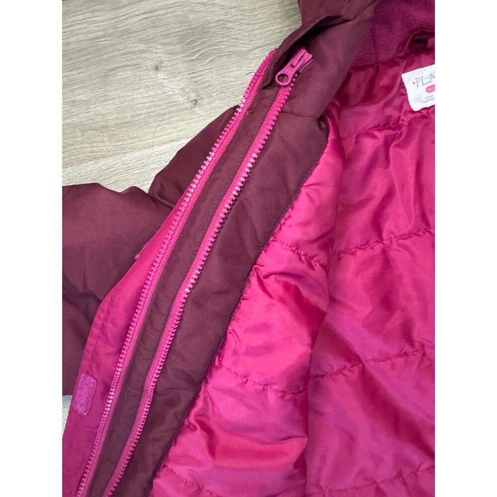 Girls Hooded Colorblock Puffer Winter Coat Burgundy Pink XL 14 - Picture 3 of 5